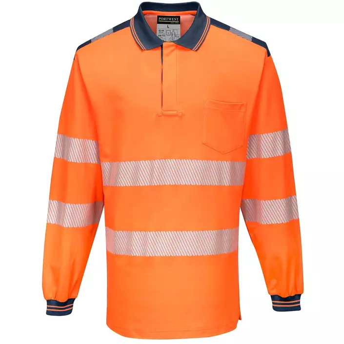 Portwest longsleeved polo shirt, Hi-Vis Orange/Dark Marine, large image number 0