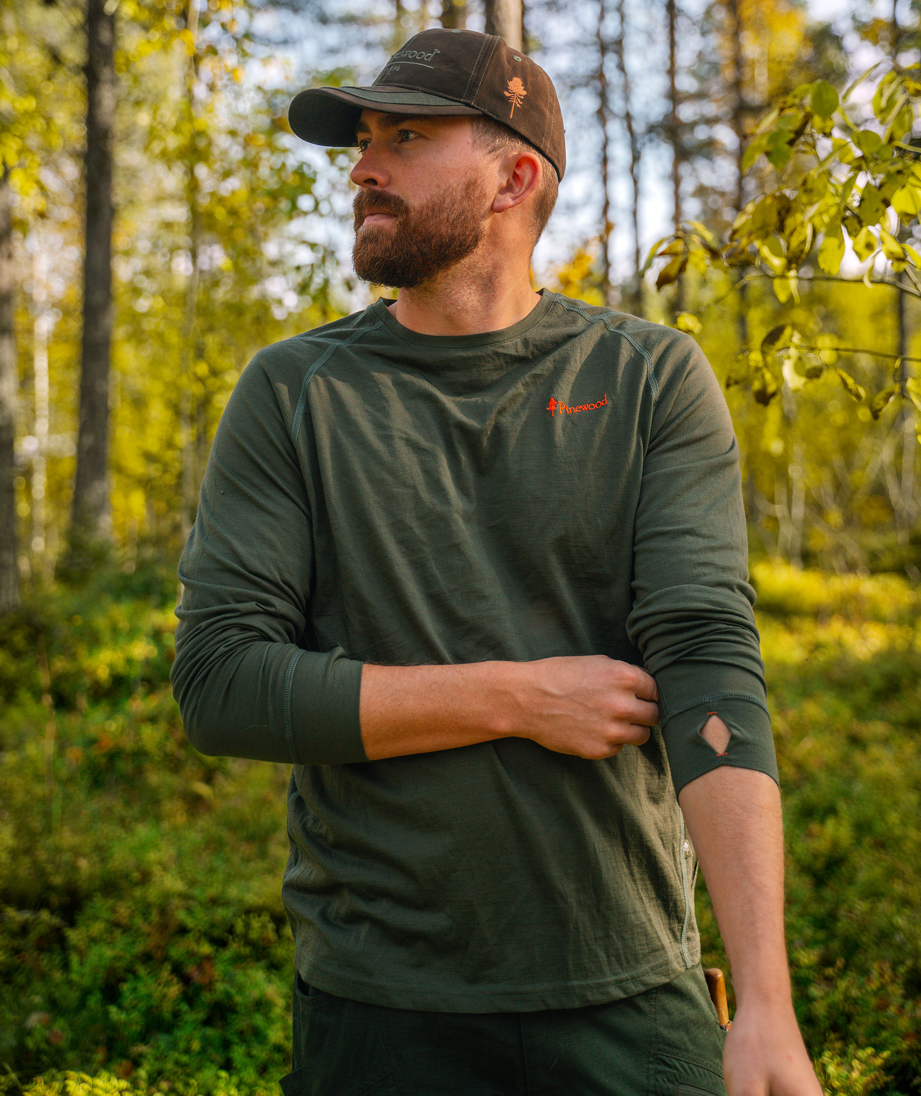 Pinewood Lappland lang&aelig;rmet T-shirt med merinould, Moss green