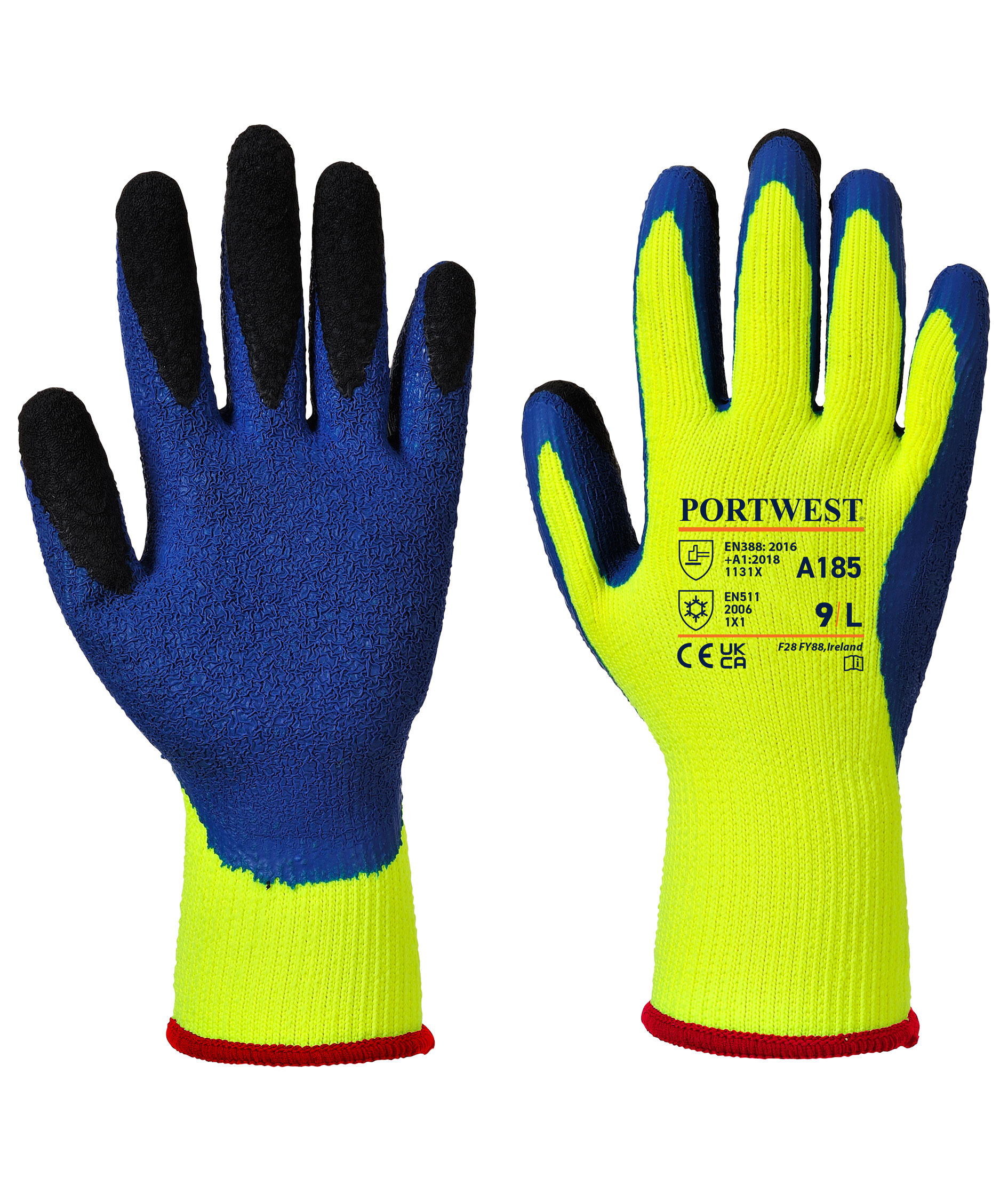 Portwest A185 Duo-Therm handskar, Gul/Bl&aring;, large image number 2