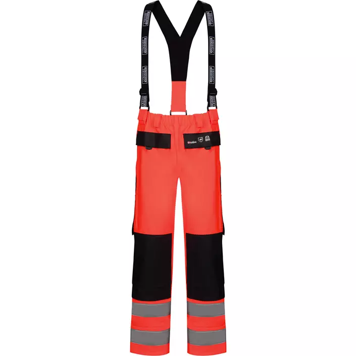 Lyngsøe PU/PVC rain trousers, Hi-Vis red/marine, large image number 0