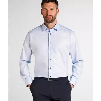 Eterna Struktur långärmad Modern fit skjorta, Blå/Vit