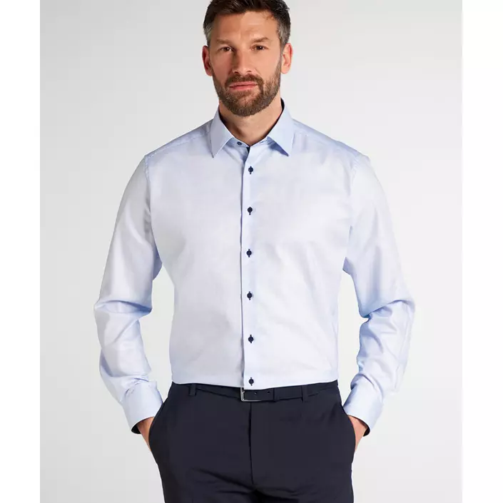 Eterna Struktur långärmad Modern fit skjorta, Blå/Vit, large image number 1
