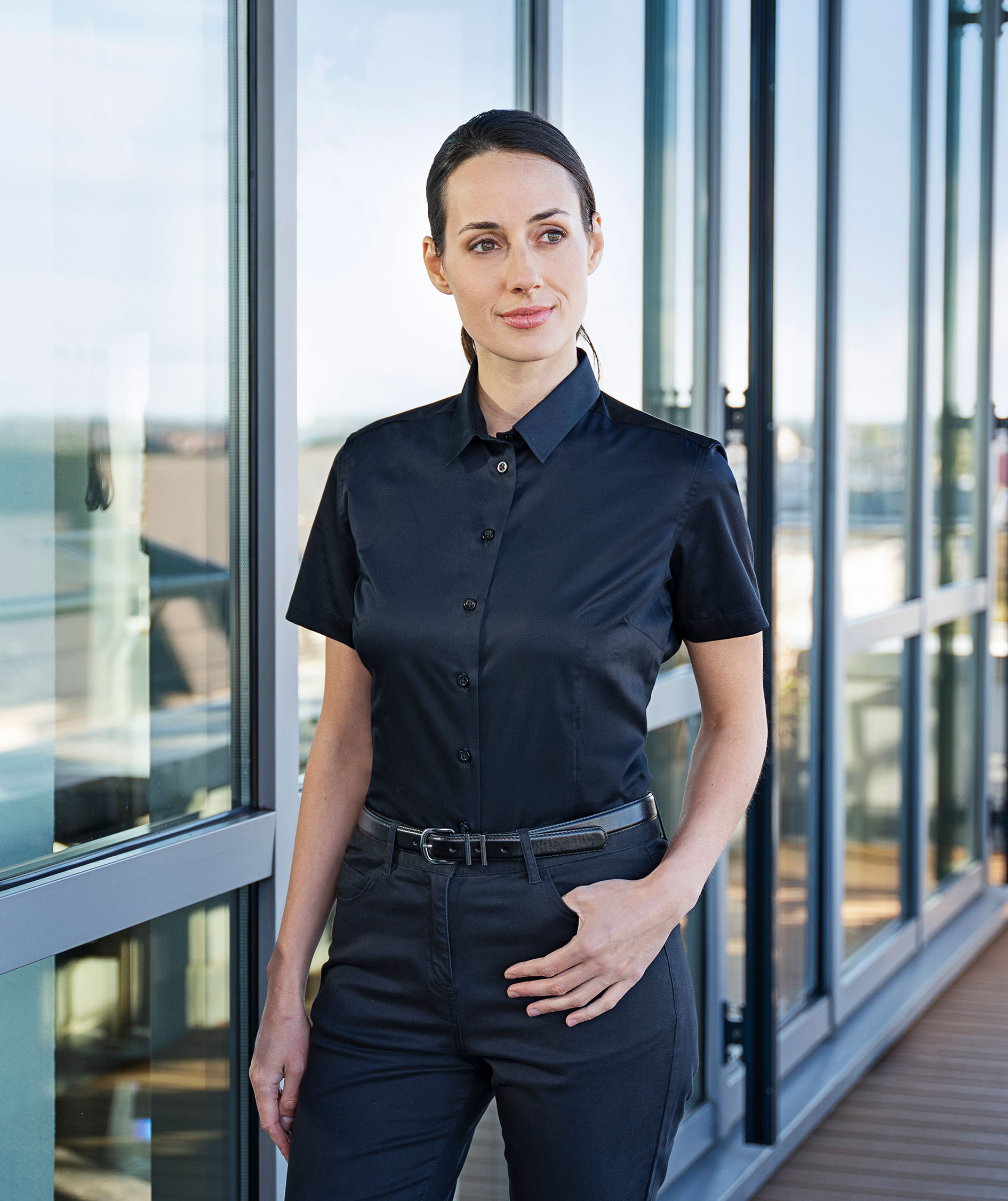 Karlowsky slim fit short-sleeved women's shirt, Black