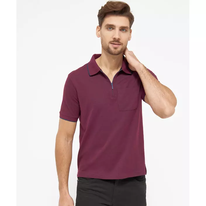 Belika Valencia polo T-skjorte med glidelås, Burgundy melange, large image number 1