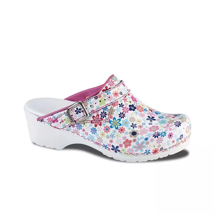 Sanita Little Flower women's clogs with heel strap, White/red/blue/green, large image number 0