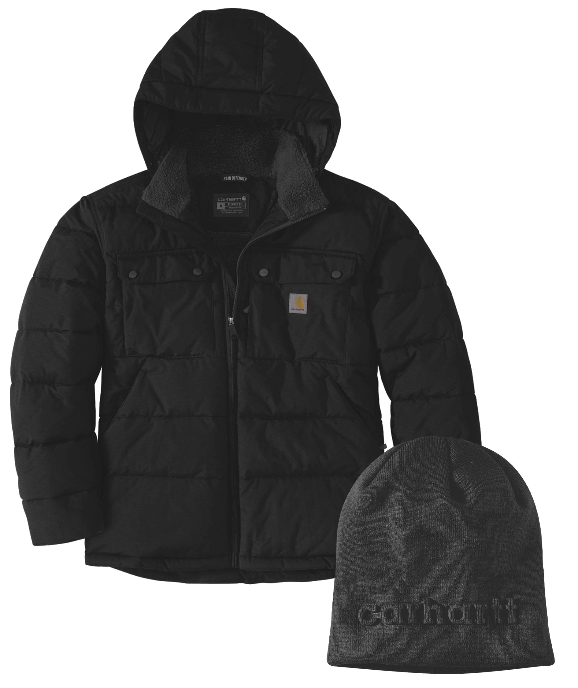 Carhartt vadderad jacka og stickad m&ouml;ssa, , large image number 0