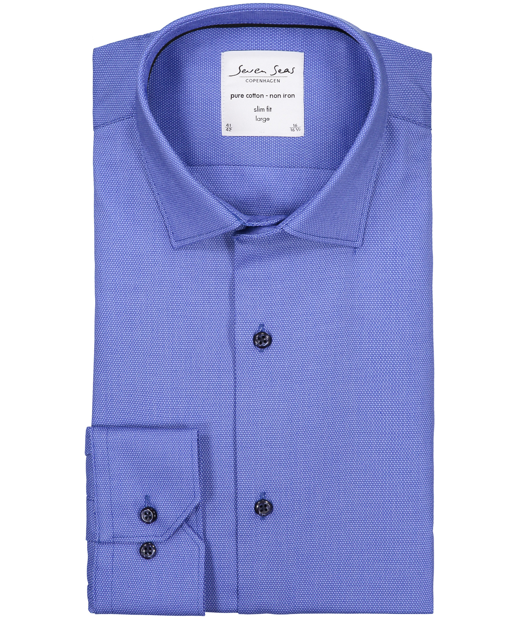 Seven Seas Dobby Royal Oxford Slim fit skjorte, Fransk Bl&aring;, large image number 4