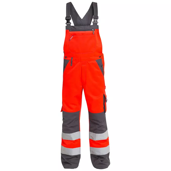 Engel work bib and brace trousers, Hi-vis red/grey, large image number 0