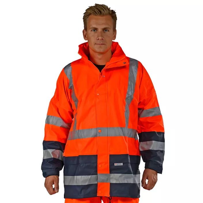 Ocean PU Comfort Stretch rain jacket, Hi-vis Orange/Marine, large image number 0