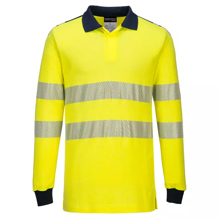 Portwest WX3 FR long-sleeved polo shirt, Hi-Vis yellow/marine, large image number 0