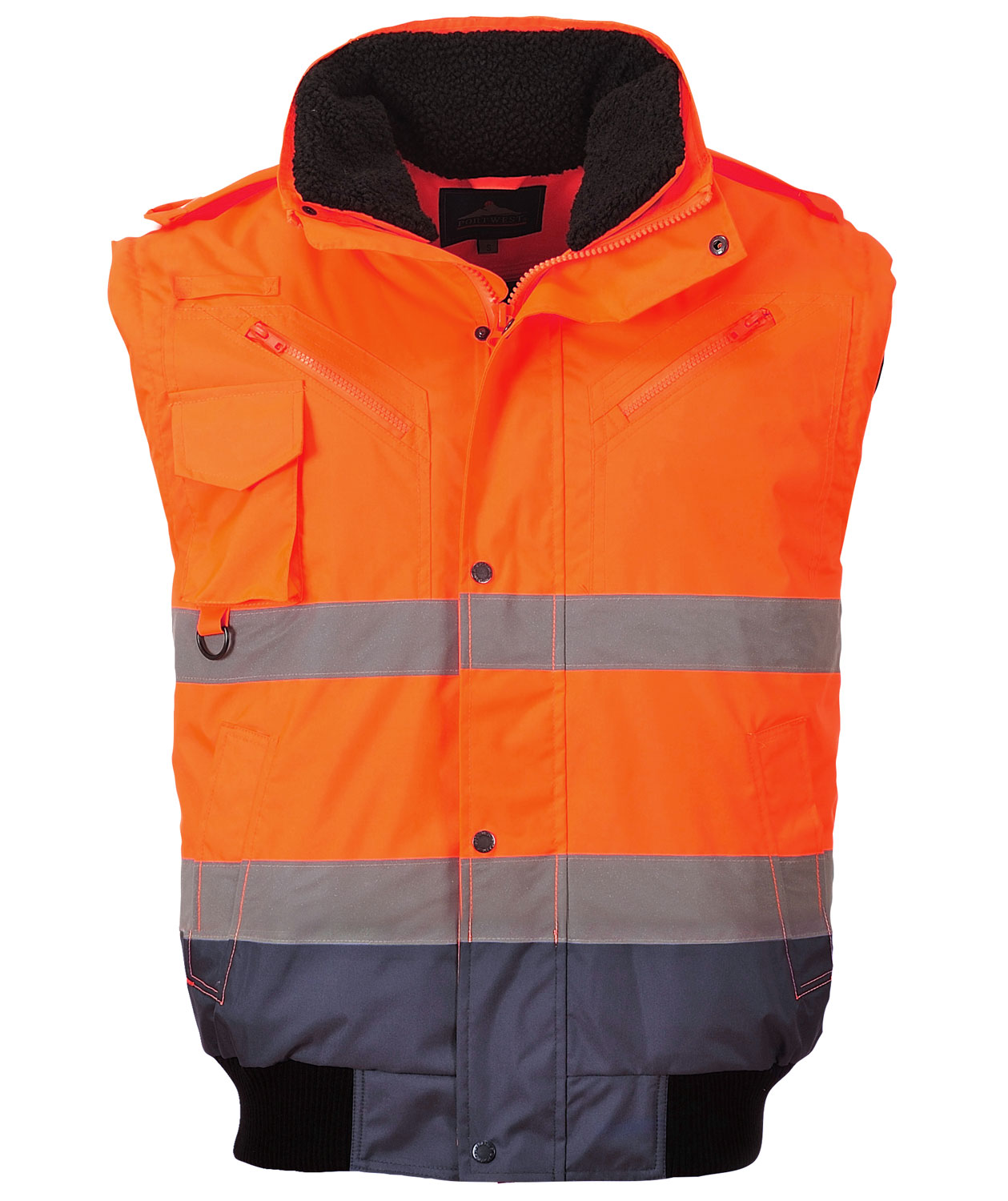 Portwest 3-in-1 pilotjacket with detachable sleeves, Hi-vis Orange/Marine, large image number 2