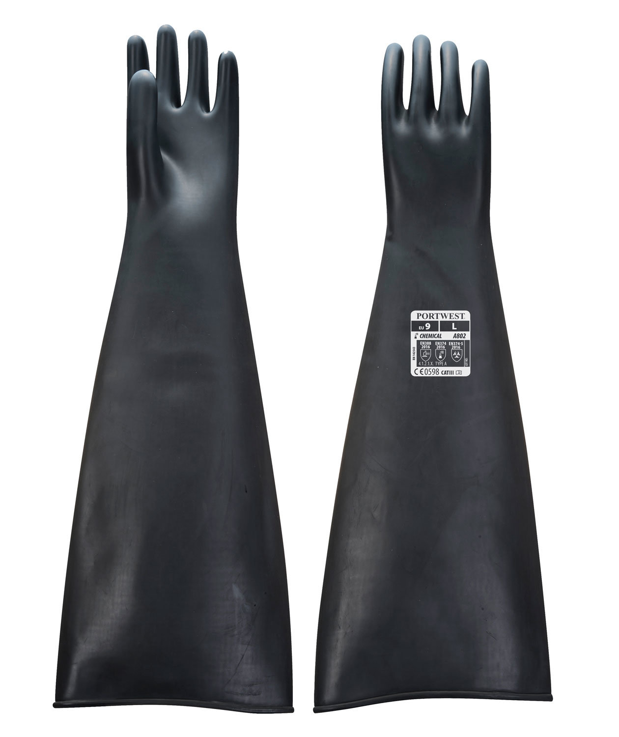 Portwest A803 kraftig kemikaliebeskyttelseshandsker i latex, 60 cm, Sort, large image number 2