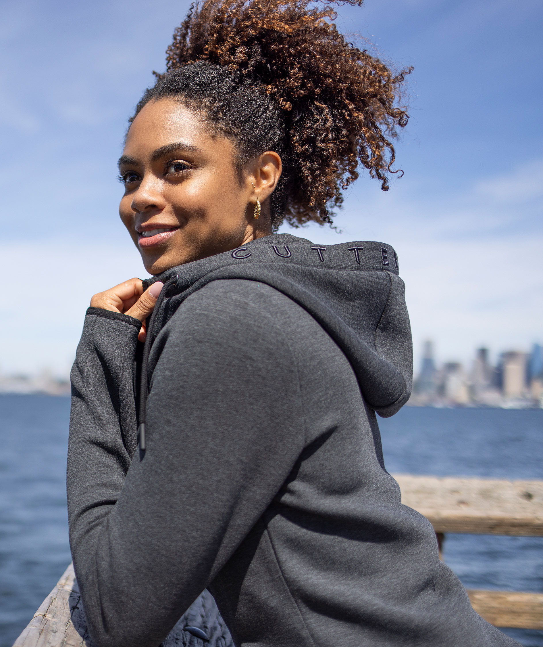 Cutter & Buck Pemberton women's Hood Zip, Anthracite melange, large image number 5