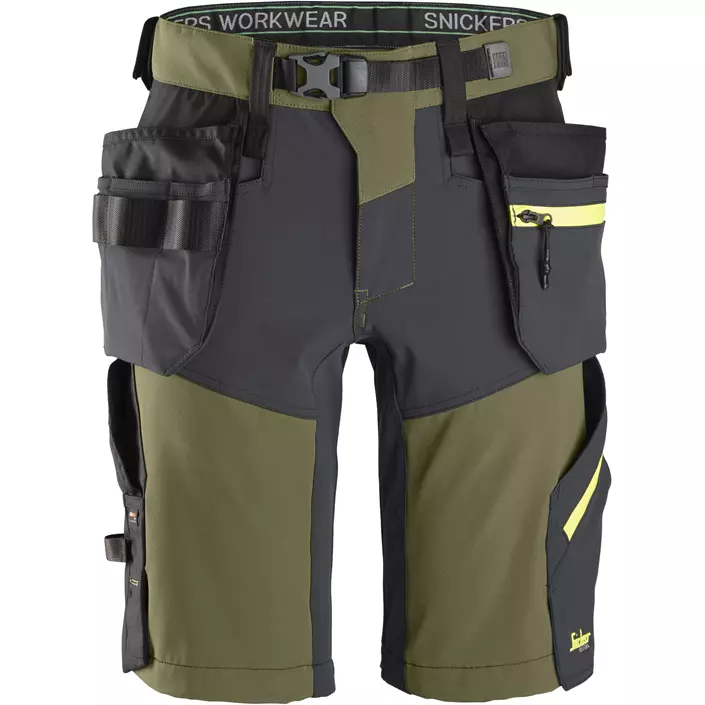 Snickers FlexiWork hantverksshorts+ 6140, Khaki Green/Steel Grey, large image number 0