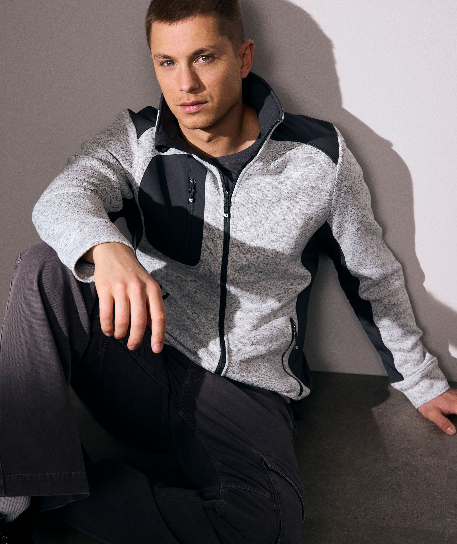 ID Knitted Fleece Cardigan, Grey Melange