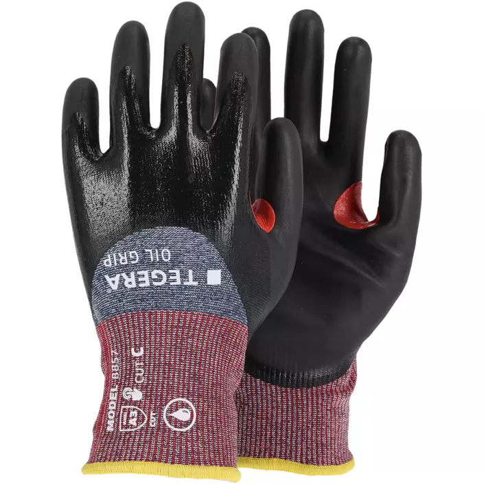 Tegera 8857 Oil grip skärskyddshandskar Cut C, Svart/Röd, large image number 0