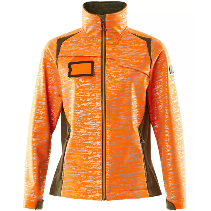 Mascot Accelerate Safe women's softshell jacket, Hi-Vis Orange/Moss, large image number 0