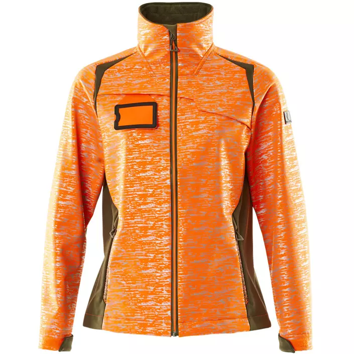 Mascot Accelerate Safe women's softshell jacket, Hi-Vis Orange/Moss, large image number 0