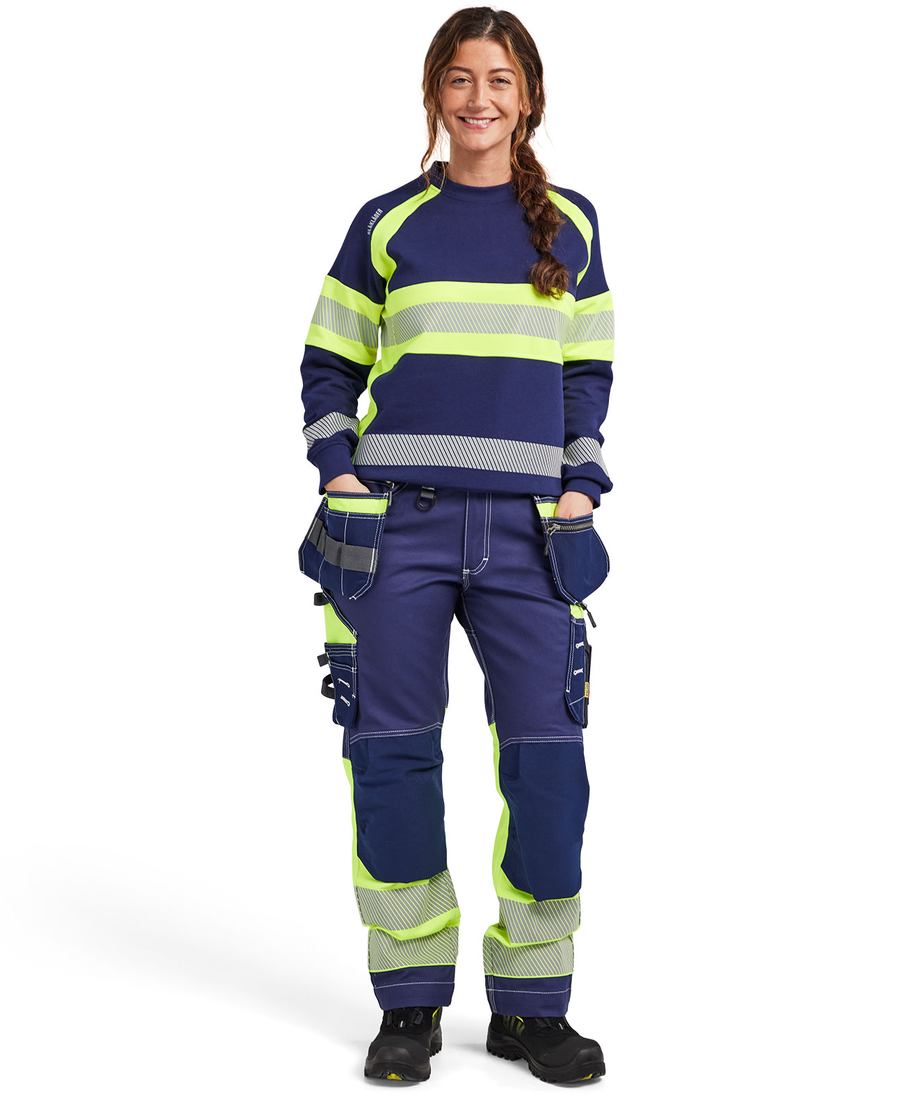 Bl&aring;kl&auml;der dame sweatshirt, Marine/Hi-Vis gul