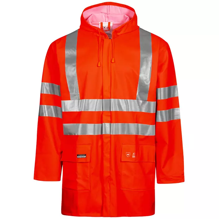 Lyngsøe PU rain jacket, Hi-Vis Red, large image number 0