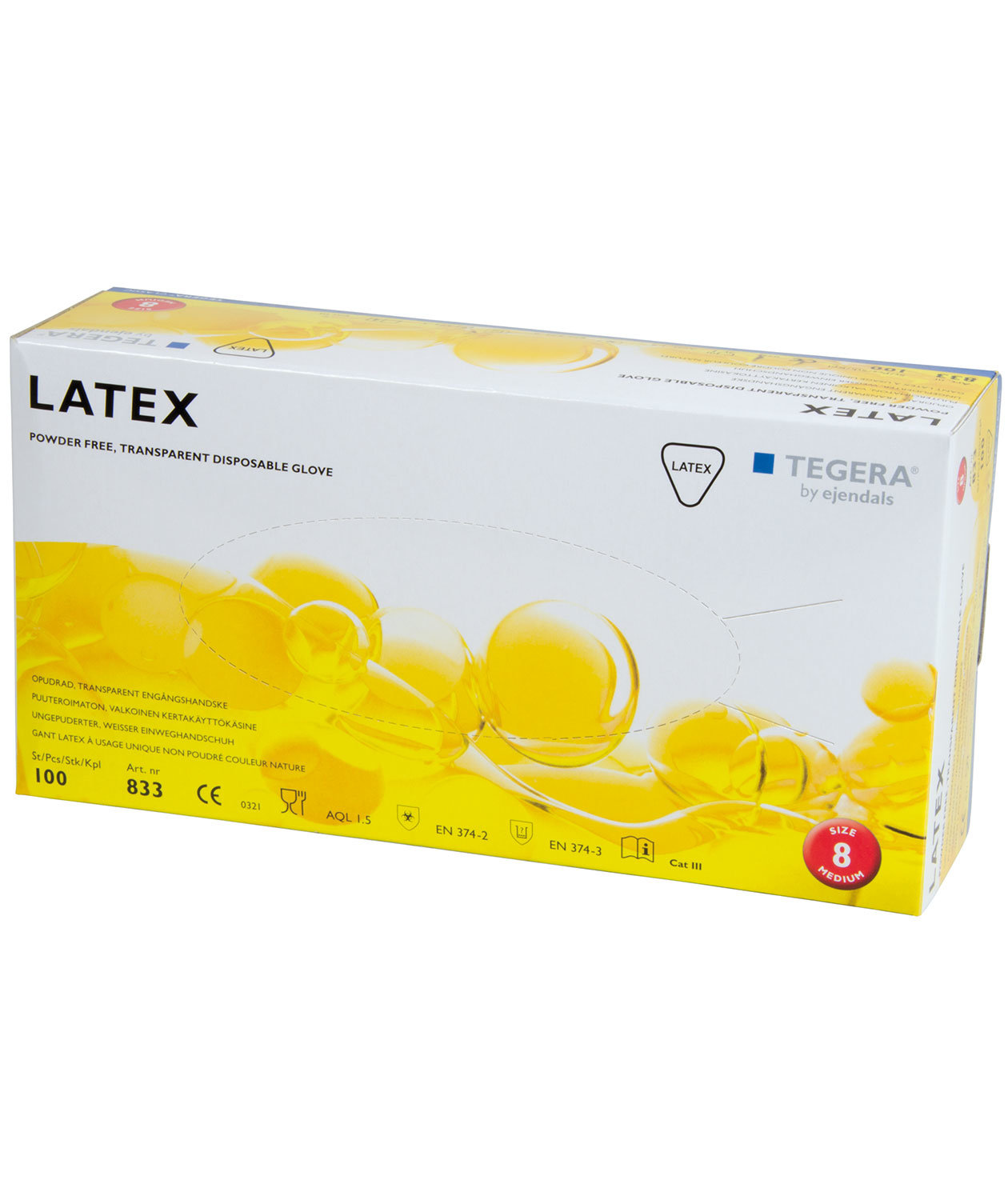 Tegera 833 latex eng&aring;ngshandskar puderfri 100 st., Vit