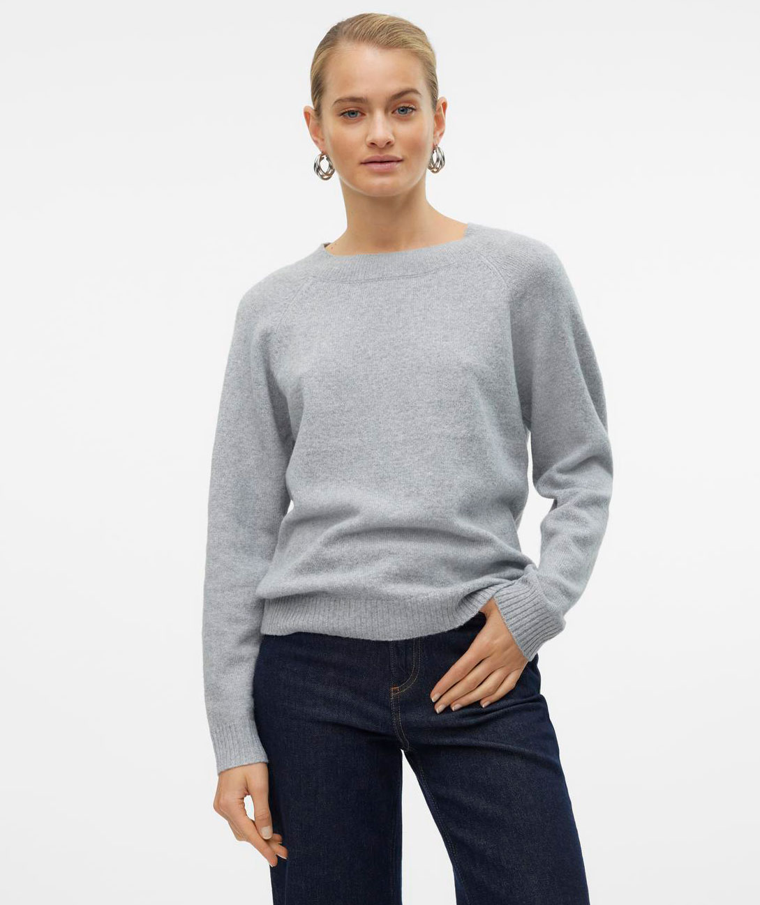 Vero Moda VMDOFFY women's knitted pullover, Light Grey Melange