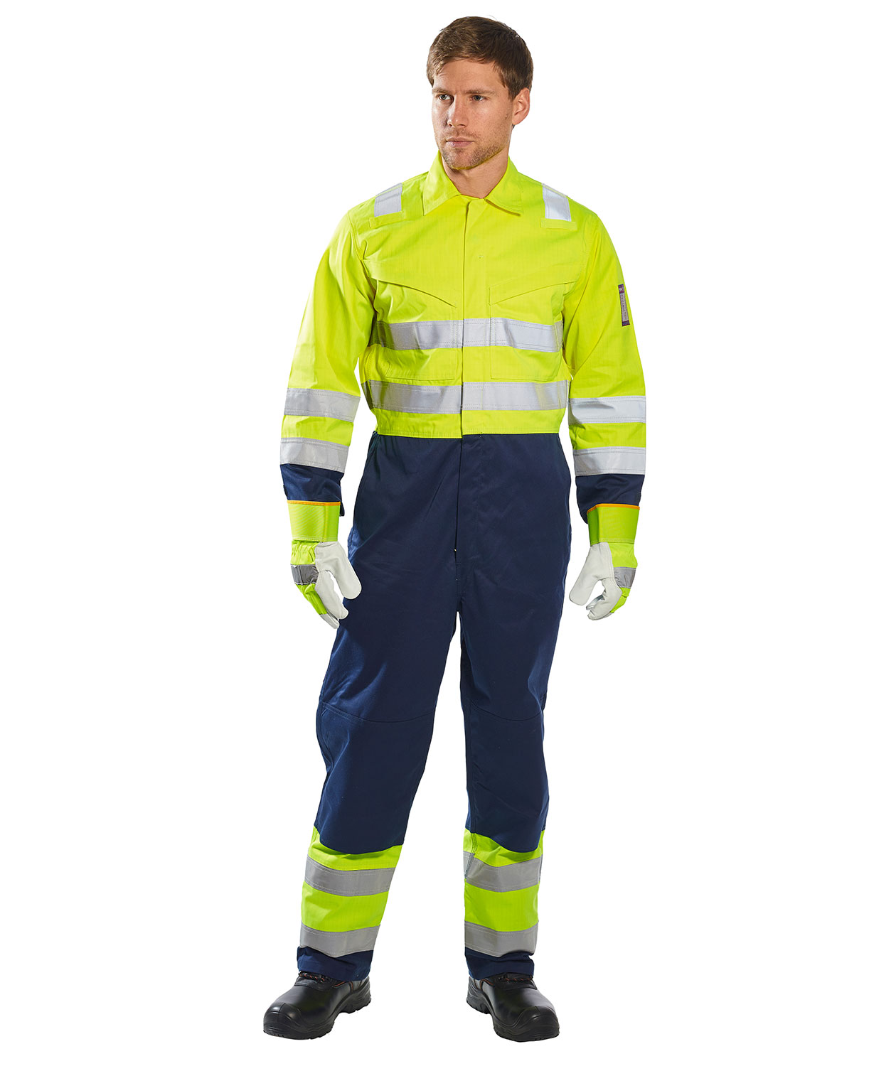 Portwest Modaflame coverall, Hi-Vis yellow/marine