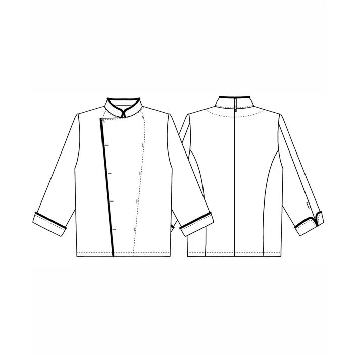 Kentaur kockjacka utan knappar med piping, Vit - Bordeaux Piping, large image number 2