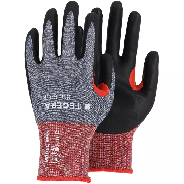 Tegera 8855 Oil grip skærehæmmende arbejdshandsker Cut C, Rød/Sort, large image number 0