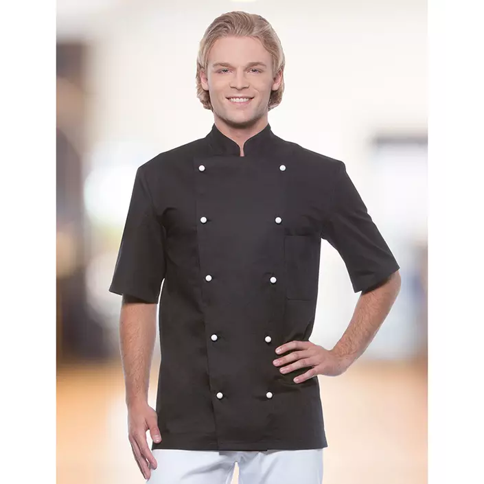 Karlowsky Lennert short-sleeved chefs jacket without buttons, Black, large image number 1