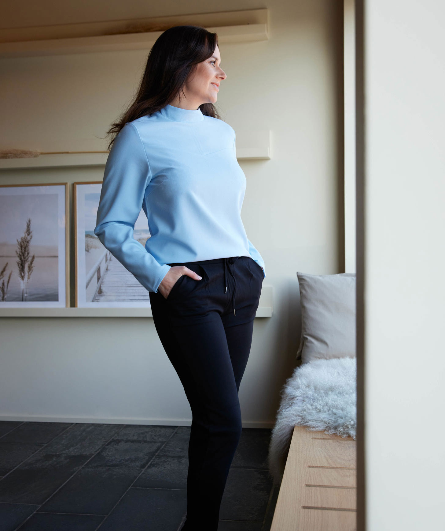 CC55 Avignon blus med h&ouml;g krage dam, Ljus Bl&aring;, Ljus Bl&aring;, large image number 2