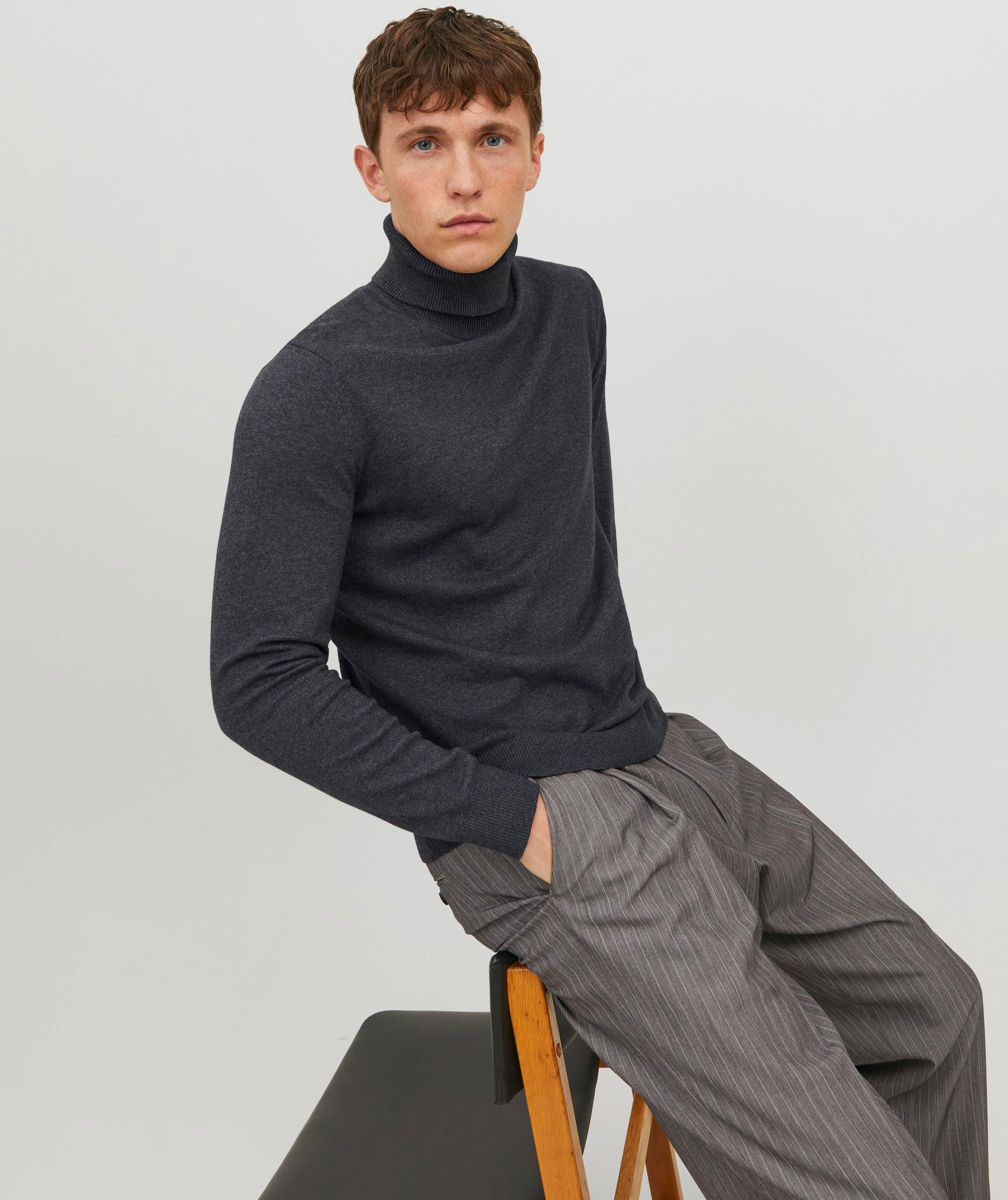 Jack & Jones JJEEMIL rullekrave striktr&oslash;je, Dark Grey Melange, large image number 4