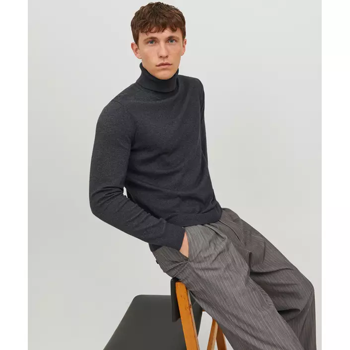 Jack & Jones JJEEMIL stickad polotröja, Dark Grey Melange, large image number 4