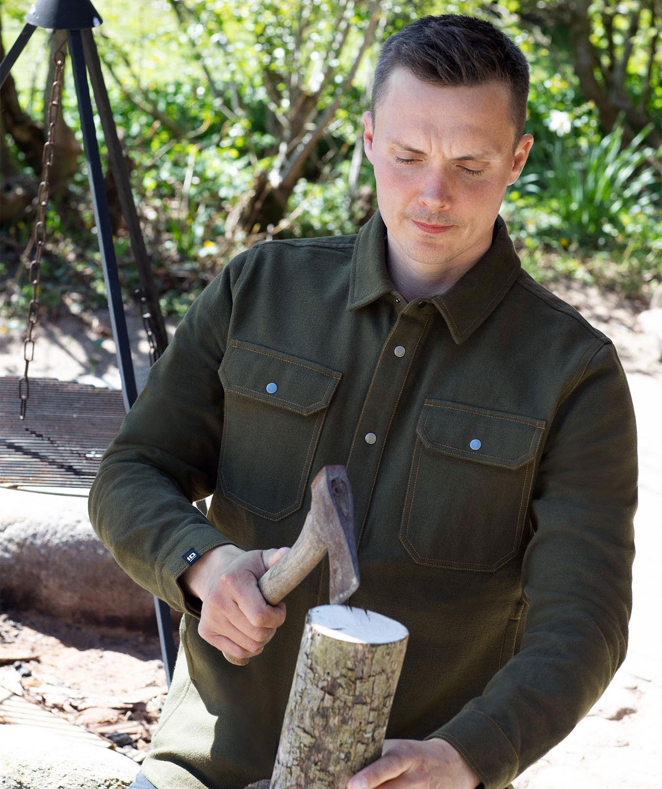 ID Modern fit flannelsskjorte, Oliven, large image number 4