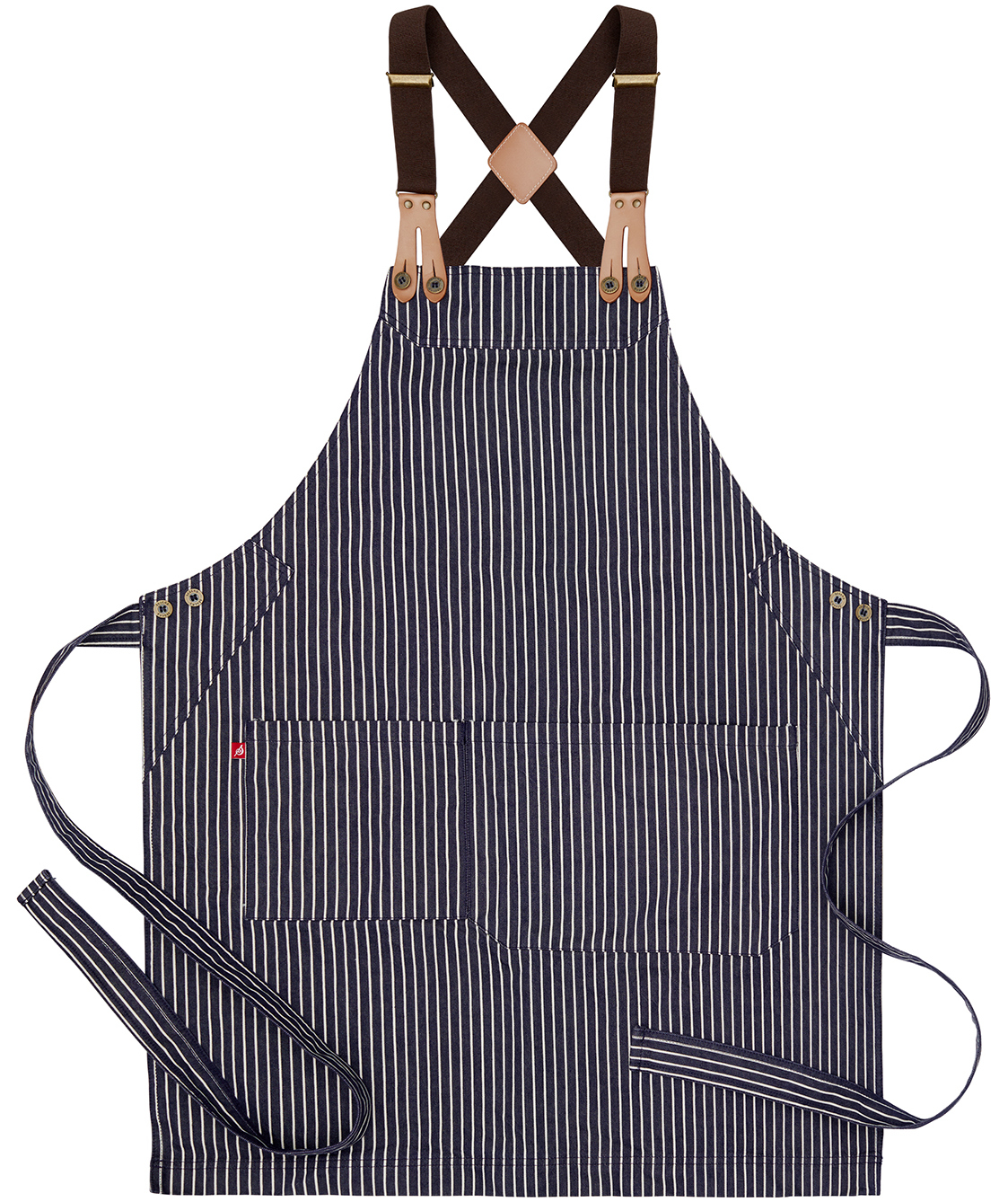 Segers 4078 bib apron with pocket, Striped Denim