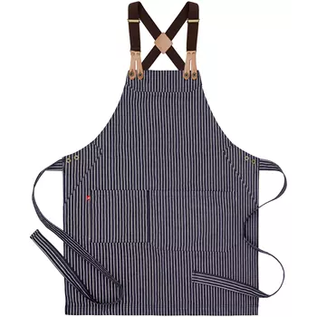 Segers 4078 bib apron with pocket, Striped Denim