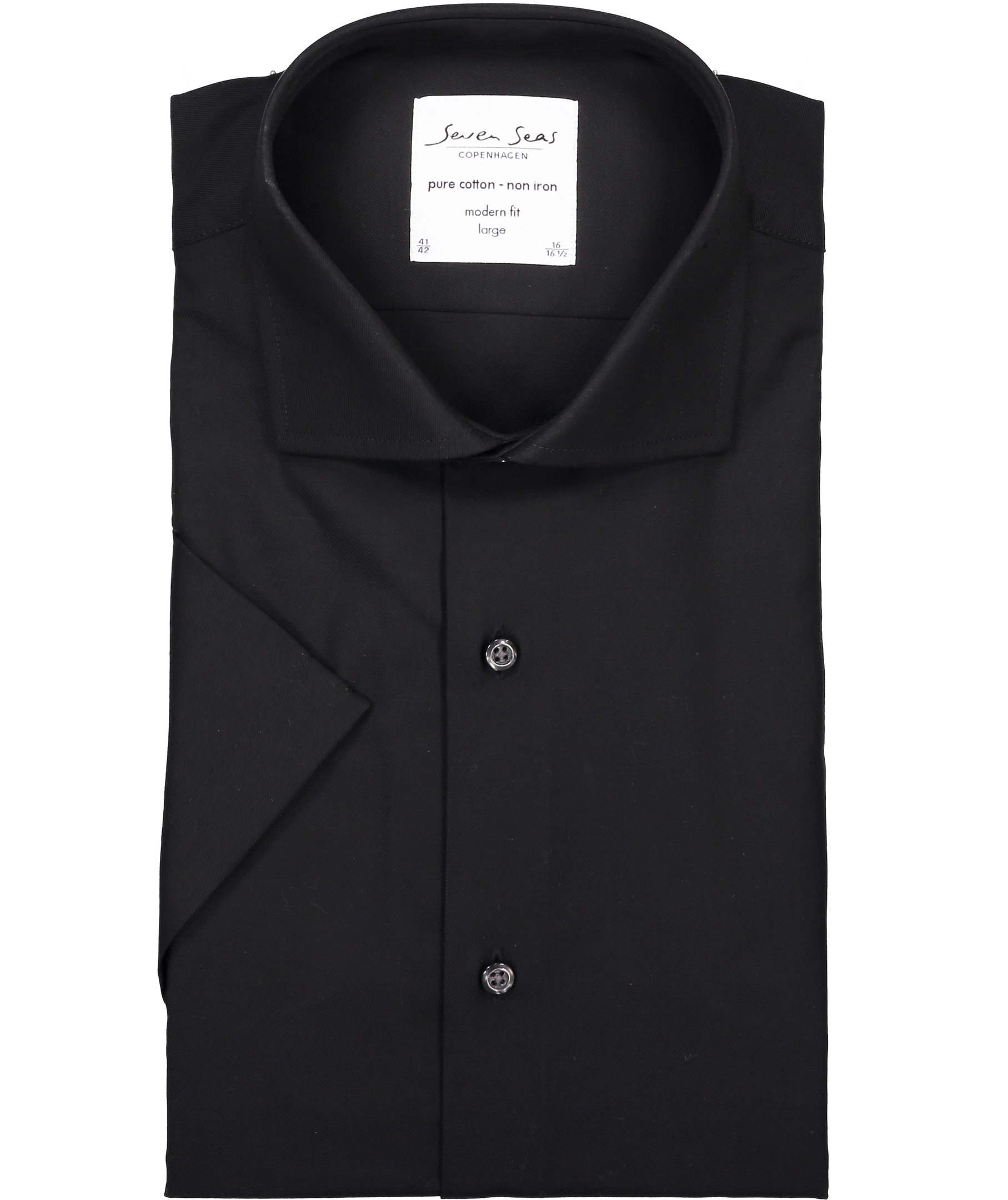 Seven Seas modern fit Fine Twill kort&aelig;rmet skjorte, Sort, large image number 4