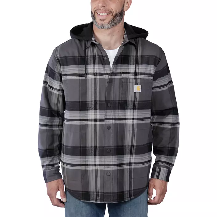 Carhartt foret flannel skjortejakke, Black, large image number 1
