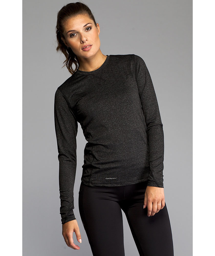 Pitch Stone lang&aelig;rmet dame T-shirt, Black melange, large image number 2