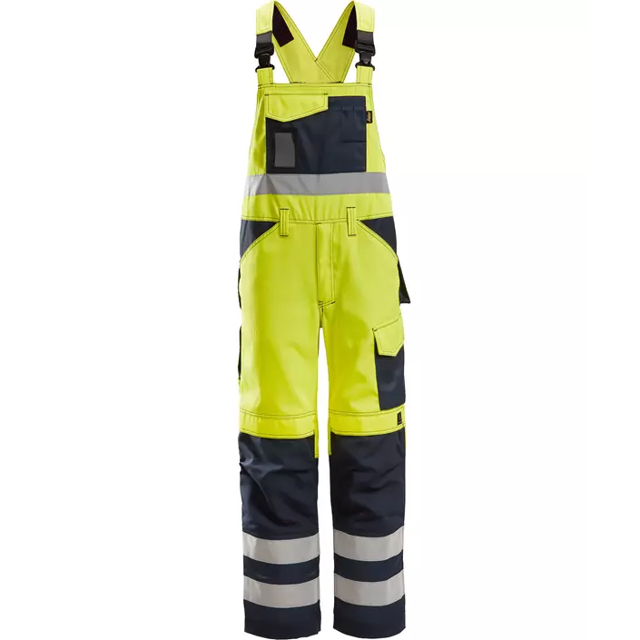 Snickers bib and brace trousers 0113, Hi-vis Yellow/Marine, large image number 0