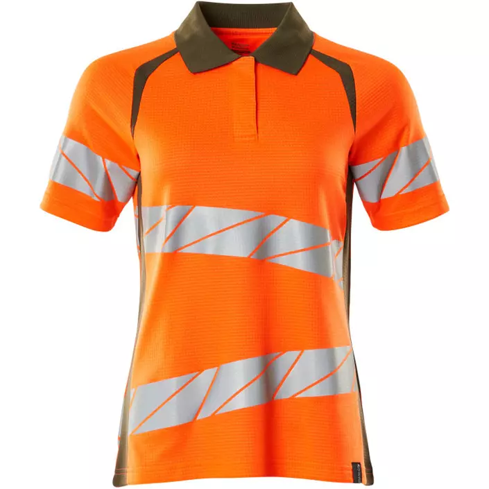 Mascot Accelerate Safe polo T-shirt dam, Varsel Orange/Mossgrön, large image number 0