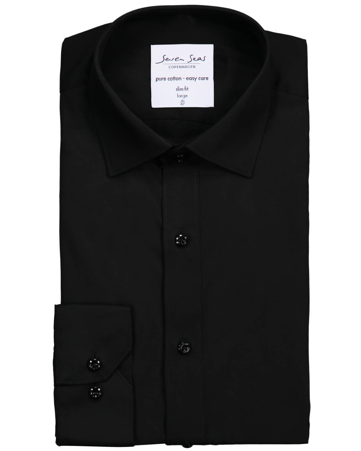 Seven Seas Slim fit Poplin shirt, Black, large image number 4