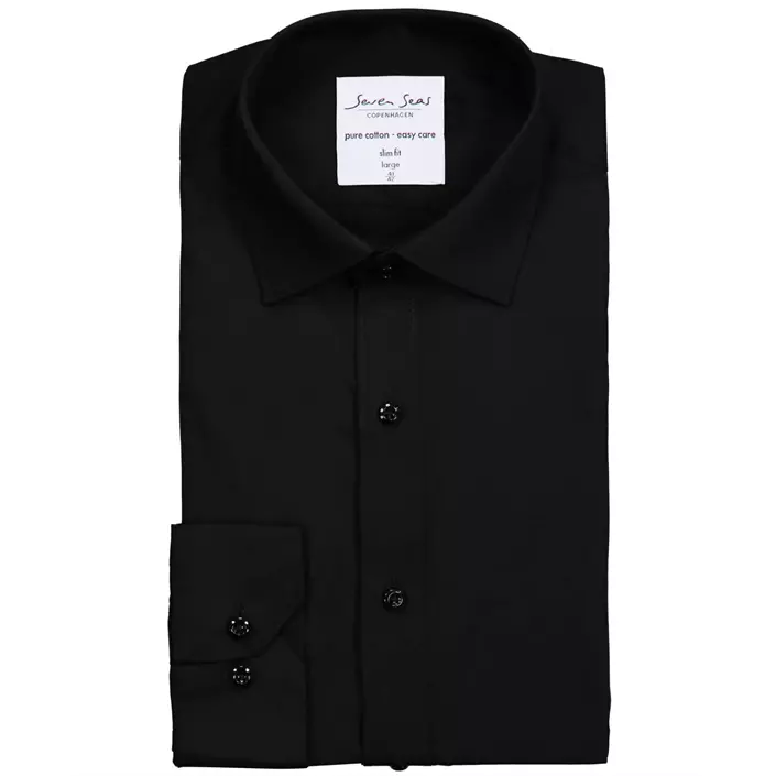 Seven Seas Slim fit Poplin shirt, Black, large image number 4