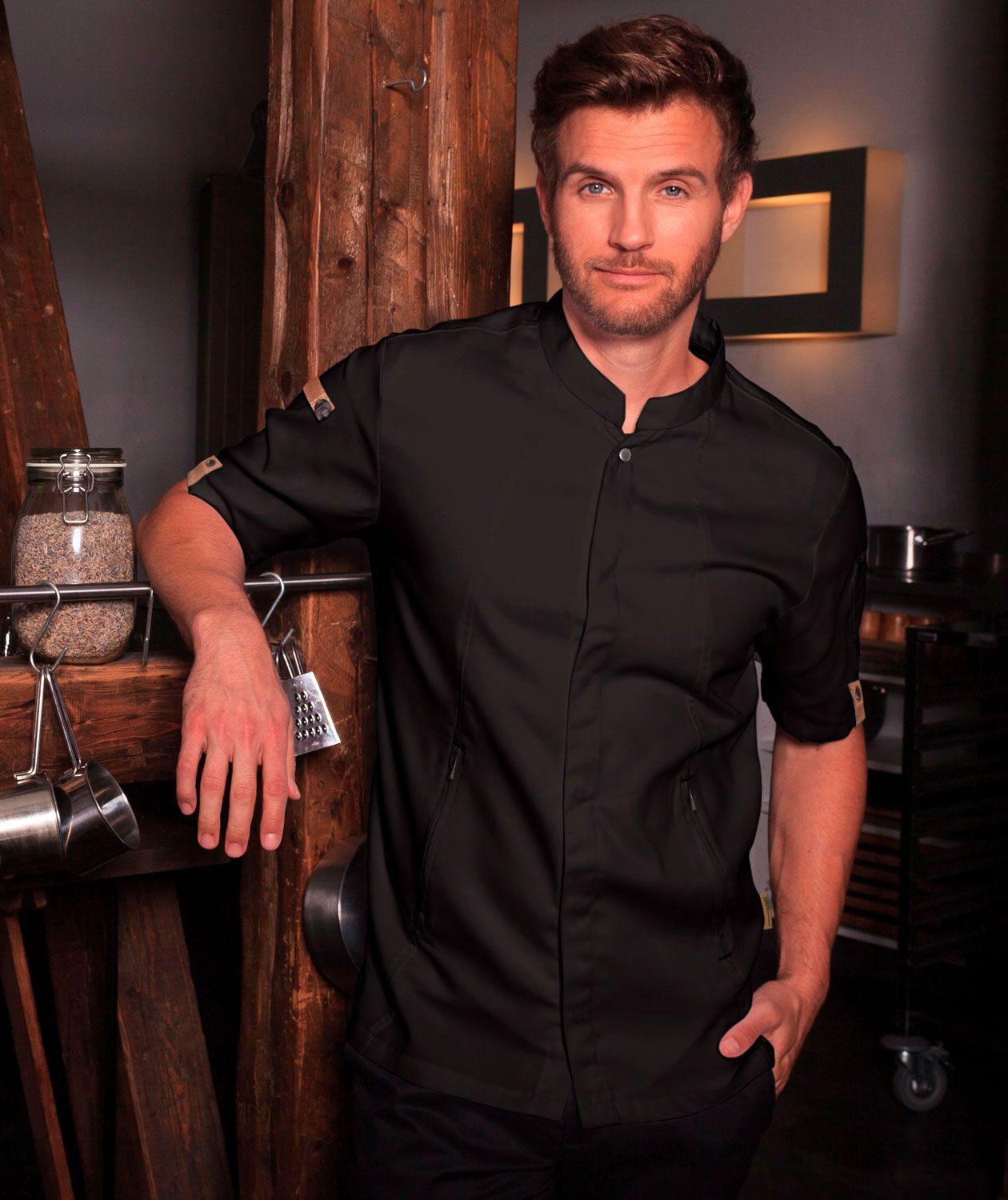 Karlowsky Green-generation short-sleeved chefs jacket, Black
