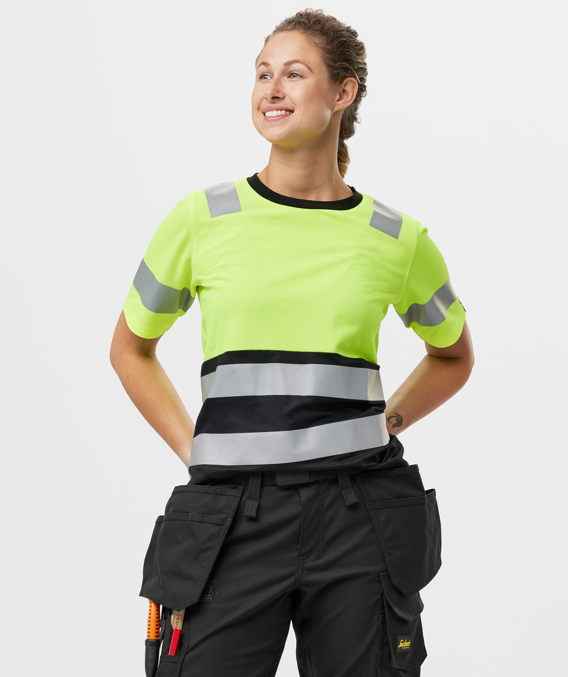 Snickers T-shirt 2573 dam, Varsel Gul/Svart