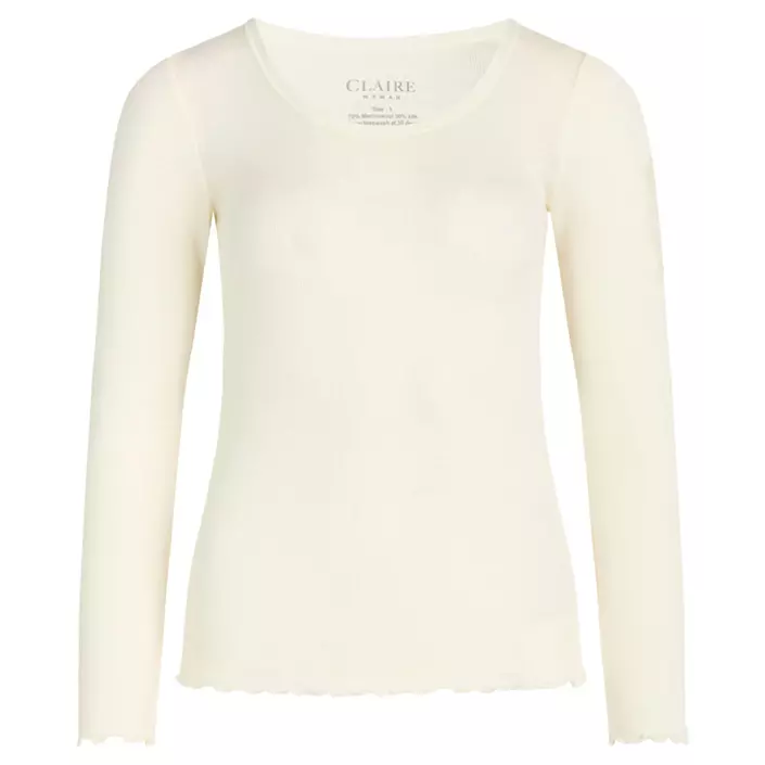 Claire Woman Damen langärmliges T-shirt mit Merinowolle, Ivory, large image number 0