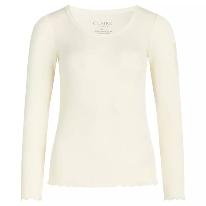Claire Woman dame langermet T-shirt med merinoull, Ivory, large image number 0