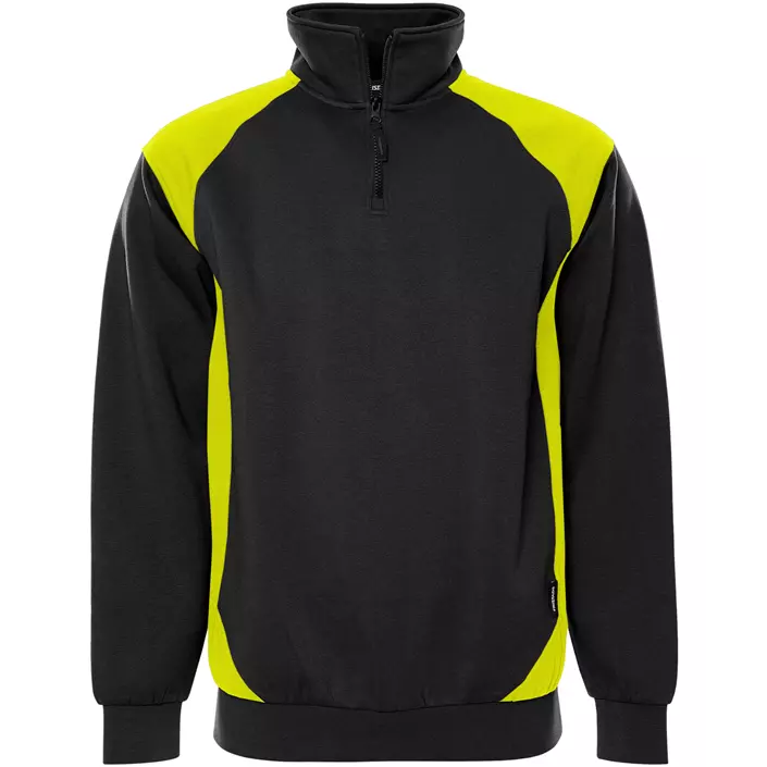 Fristads half zip sweatshirt 7048 GSM, Black/Hi-Vis Yellow, large image number 0