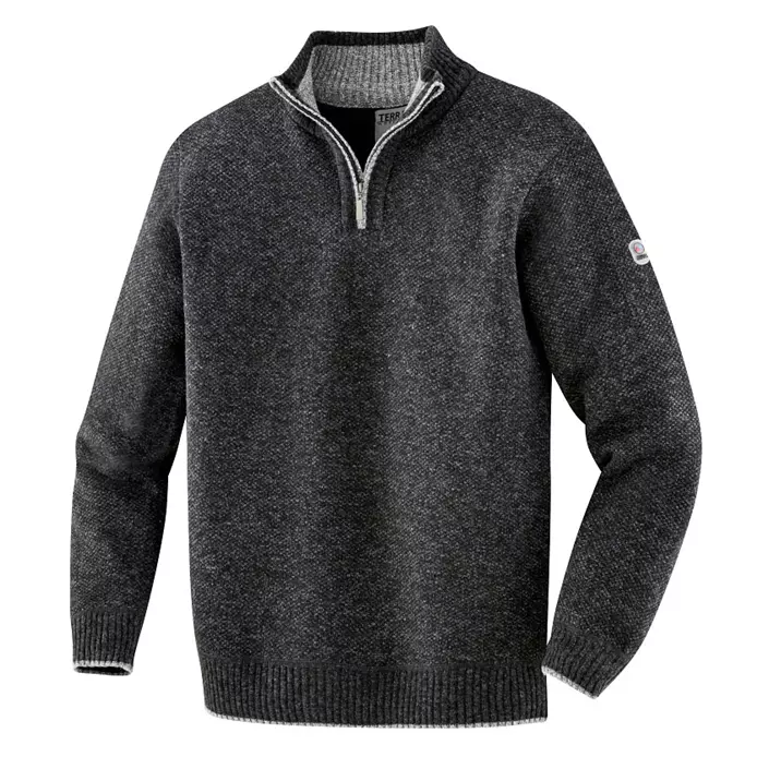Terrax strikket genser med kort glidelås, Svart melange, large image number 0