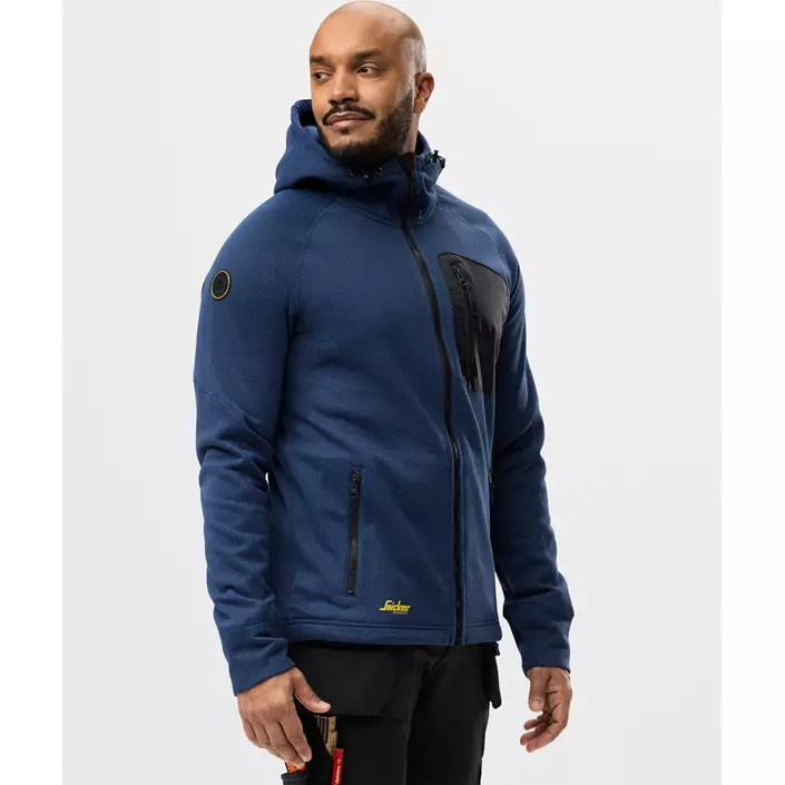 Snickers FlexiWork Fleece Kapuzensweatshirt 8041, Deep Blue/Black, large image number 1